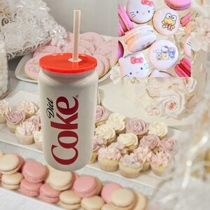 Nwot Diet Coke Insulated can tumbler in red and white with straw